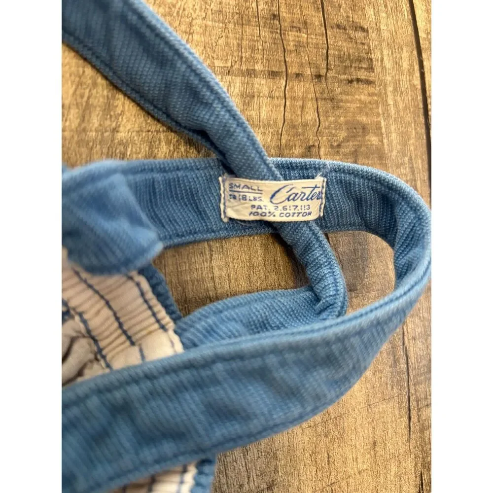 Vintage Carter’s Blue Baby Romper Small Up to 18‎ lbs 100% Cotton Overalls